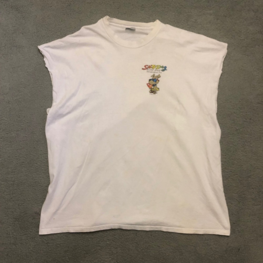 Vtg Salty Dog Surf Shop Daytona Beach FL Sleeveless T-Shirt White 4XL CutOff